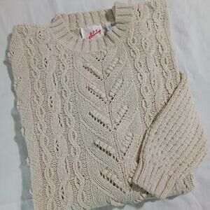 VTG Mobility Small Long-Sleeved Ecru Silk/Cotton Blend Cable-Knit Sweater